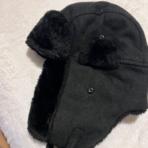 Black Faux Fur Trapper Hat
